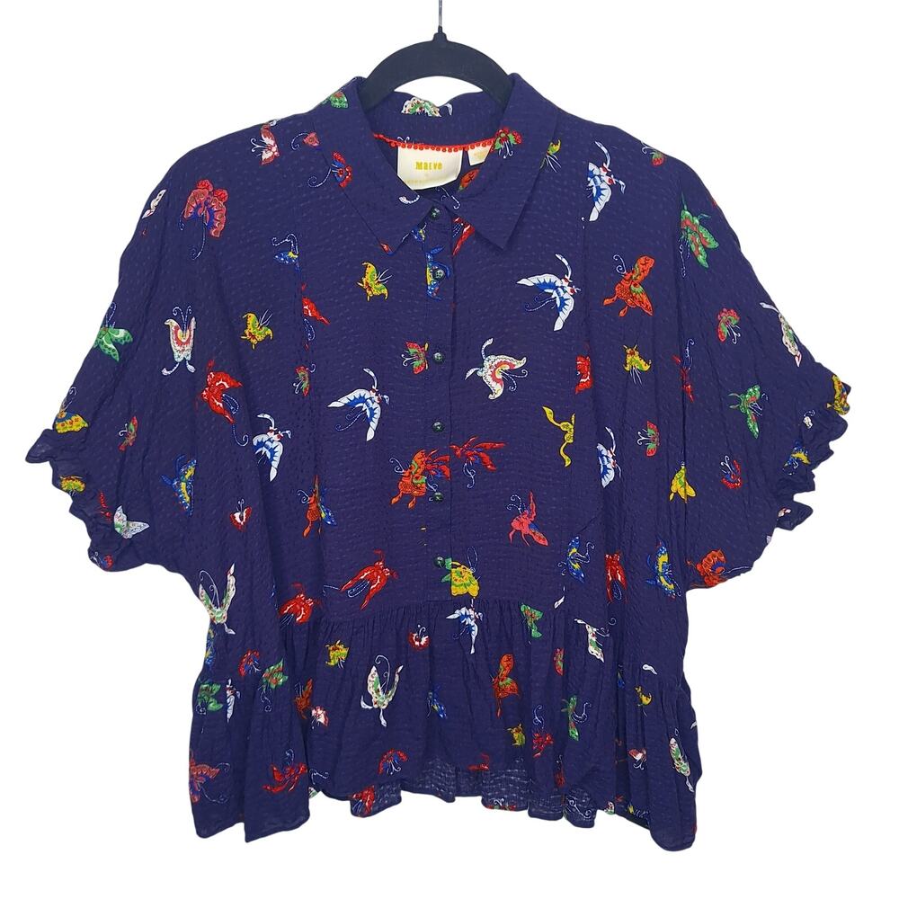 Anthropologie Maeve Mallory Butterfly Top Medium Flutter Sleeve Ruffle Peplum